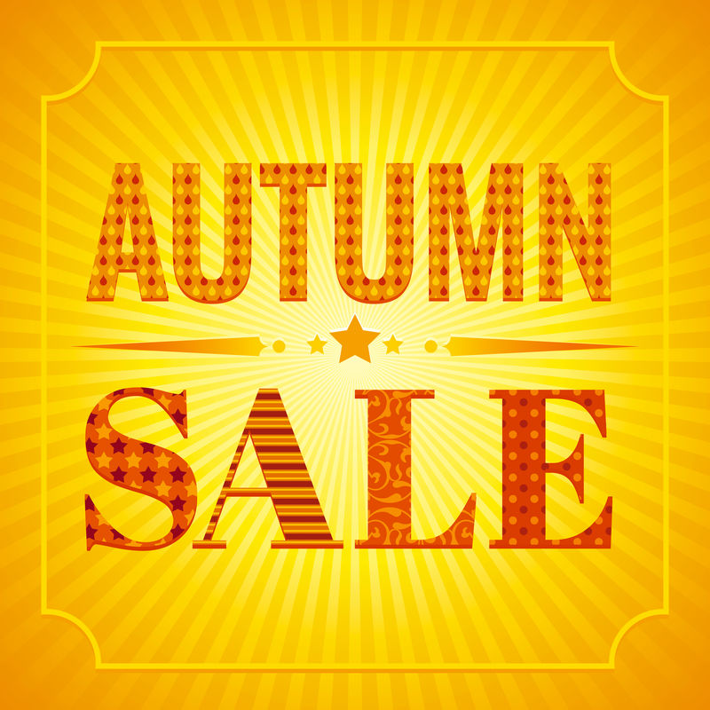 现代优雅风格抽象秋季背景的方形矢量插图。阳光模式。复古秋季框架购物出售与明星，元素。