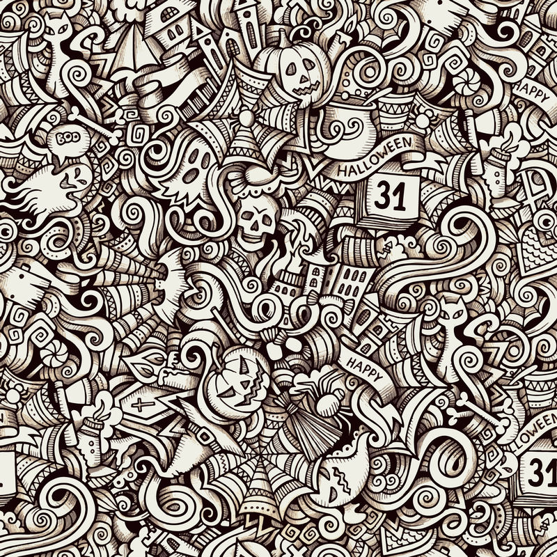 卡通矢量手绘万圣节主题涂鸦