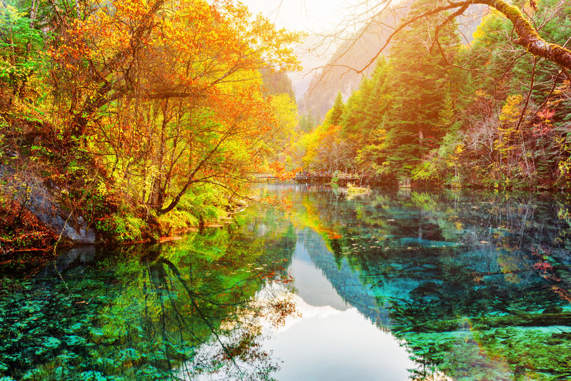 五花海 多彩的秋天树林倒映在水中素材 高清图片 摄影照片 寻图免费打包下载