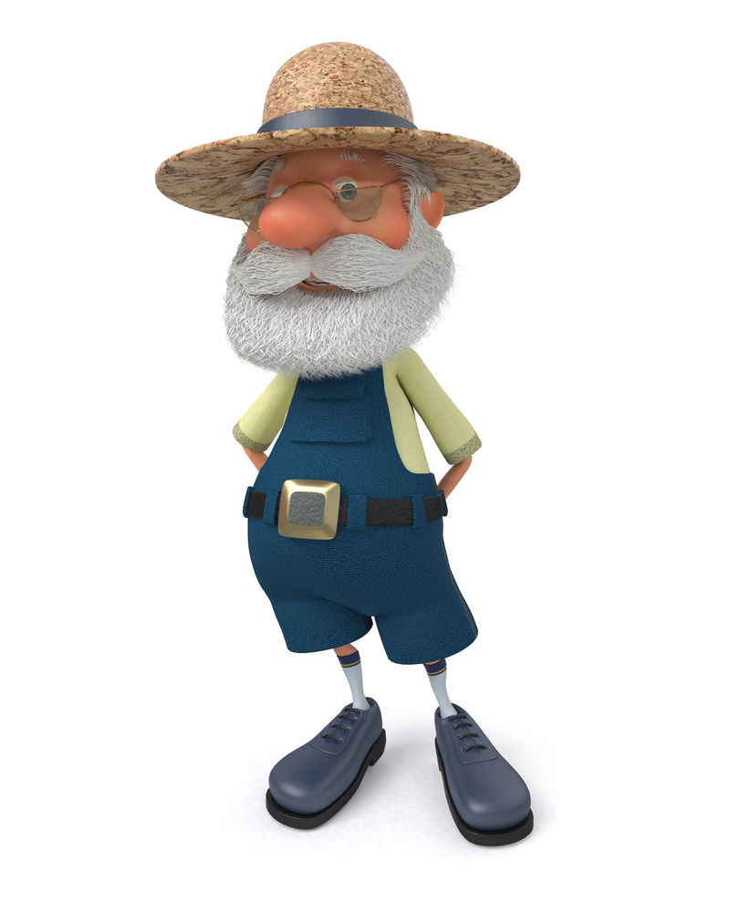 农民老人微笑着在户外消费的三维图