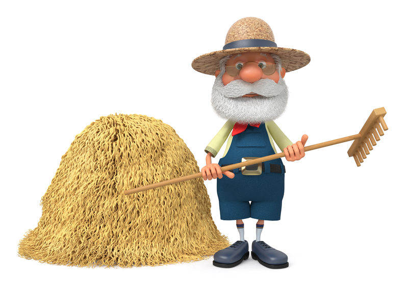 农民老人微笑着在户外消费的三维图