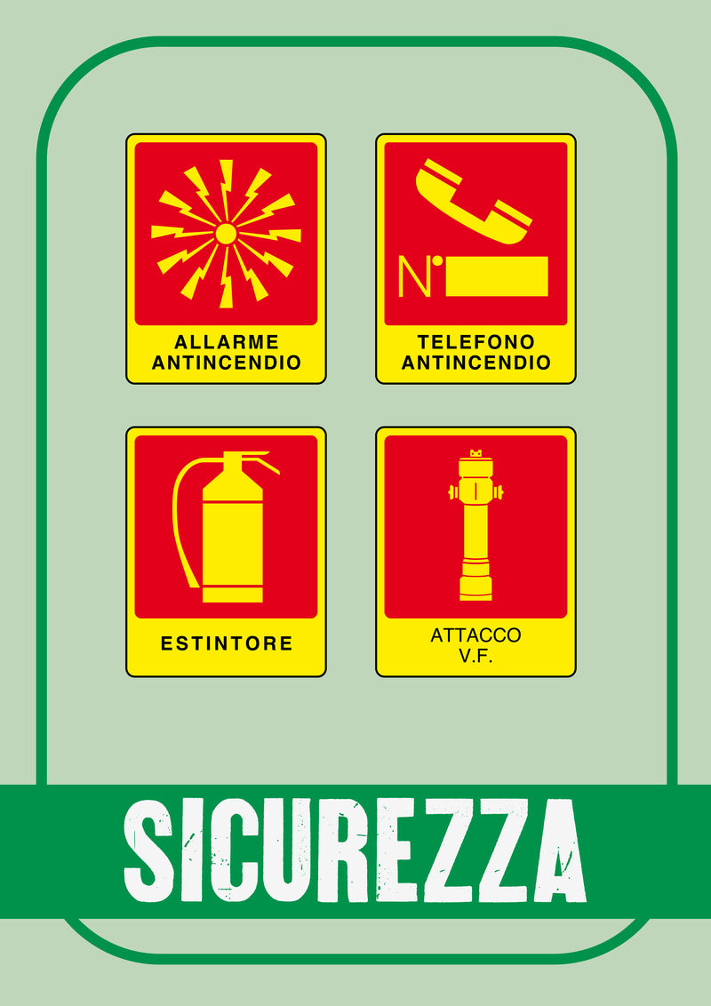 安全信号：火警、电话、灭火器、消防队攻击