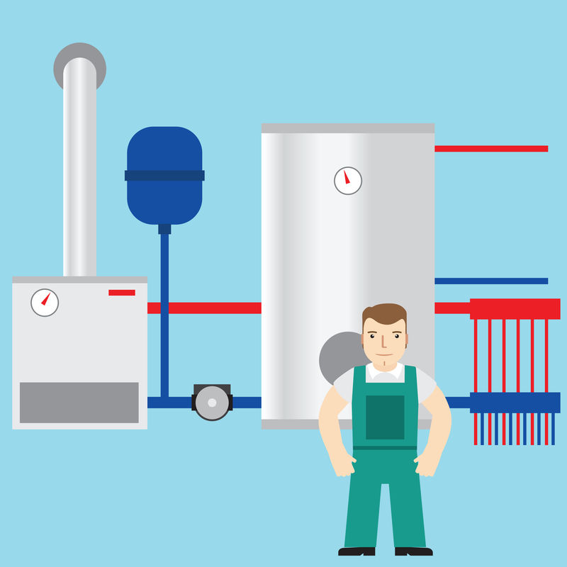 背景是水管工和锅炉房。矢量。