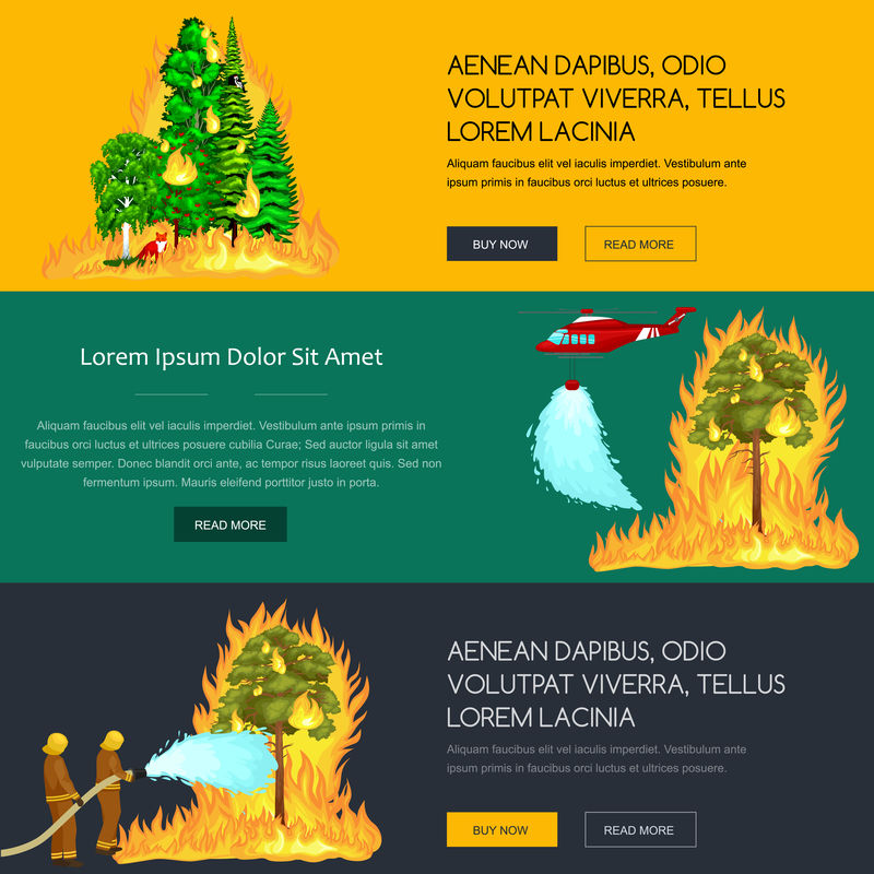 身穿防护服、头戴头盔的消防员用消防水龙带将危险的野火扑灭。消防员和救援直升机扑灭森林景观中的火灾