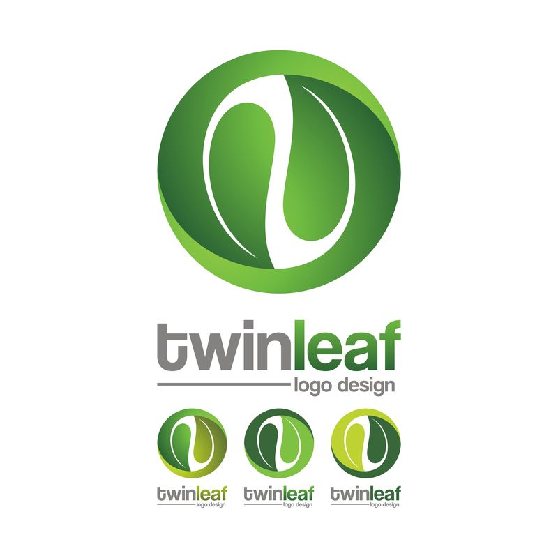 抽象的白底绿叶标志设计模板