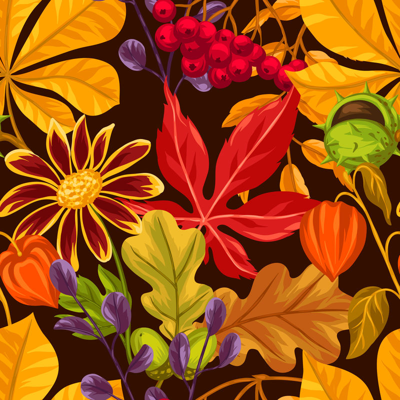 秋叶和植物的无缝图案。背景易于用作背景、纺织品、包装纸