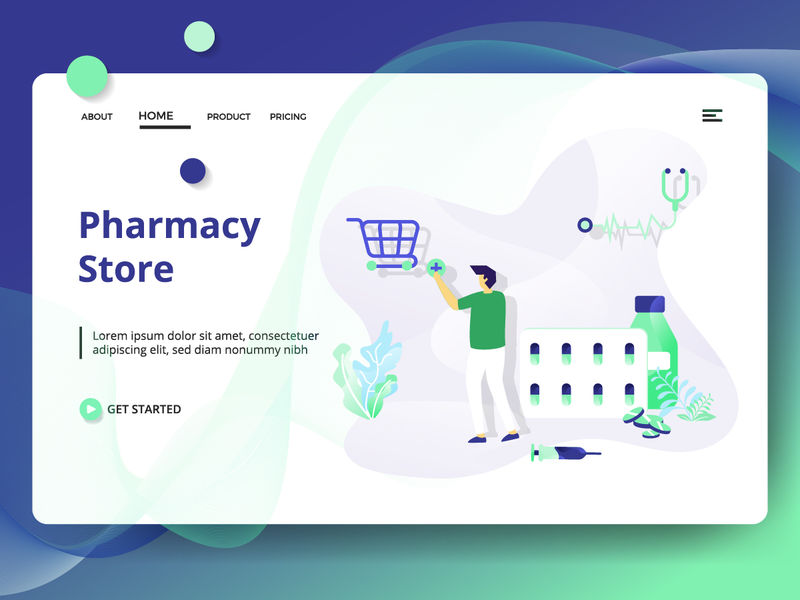 医疗卫生、药房商店网页设计模板-可用于登录页、网页、用户界面、横幅、模板、背景、传单-现代矢量插图风格