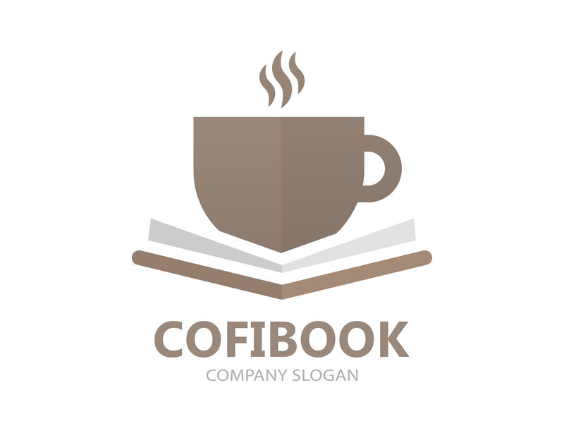 矢量书和一杯咖啡的标志概念