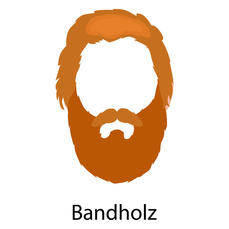 有胡子和胡子的卡通发型。白色背景上独立的时髦发型矢量插图。