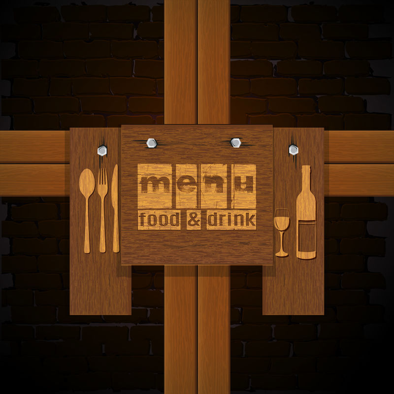 餐厅菜单背景砖和木板