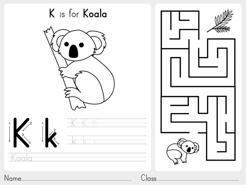 字母表A-Z描记和拼图工作表-儿童练习-彩色书-插图和矢量轮廓