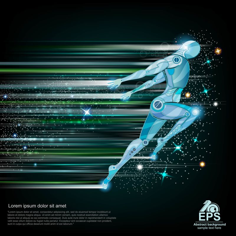 背景为电子人飞行或以光速和运动模糊的速度奔跑