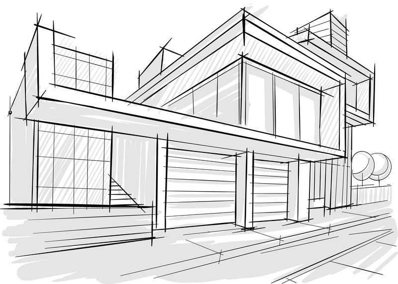 建筑素描-插图图片,草图,建筑学,房子,计划,绘画,摘要,设计,镇,城市