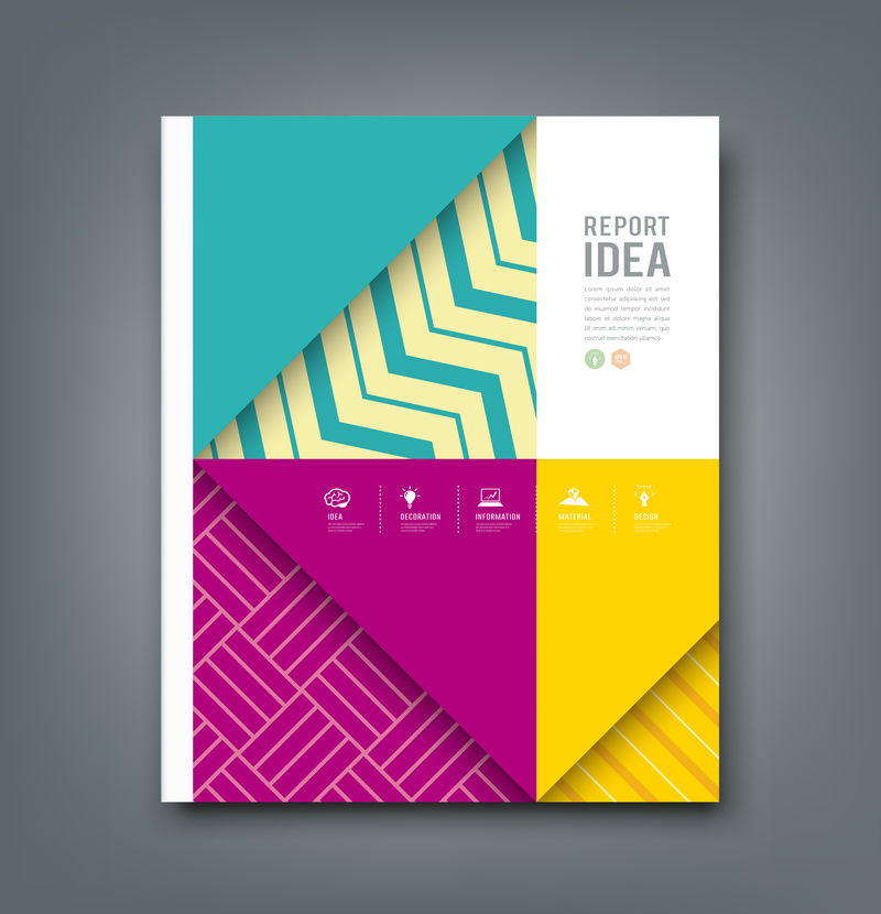 报告设计-彩色图案织物三角形和正方形设计背景-矢量图