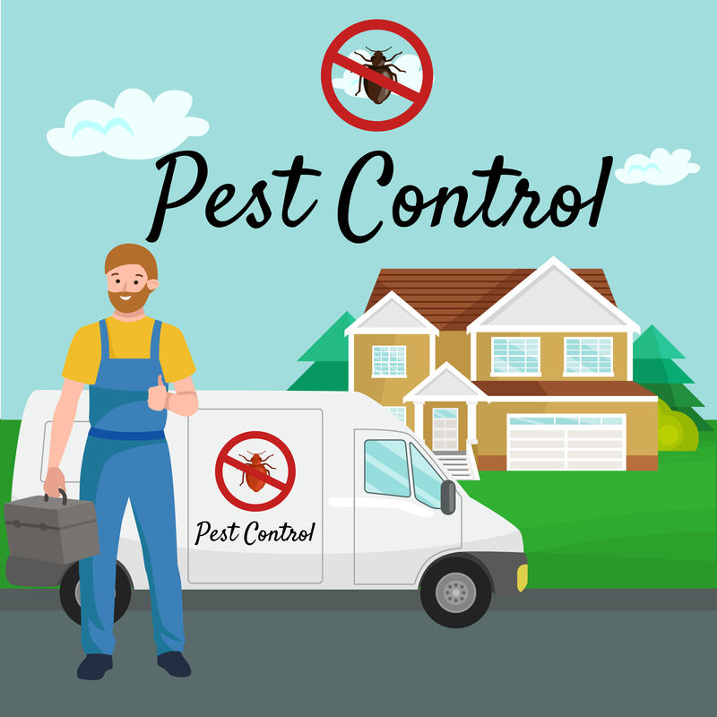 害虫控制概念与昆虫灭绝者轮廓矢量矢量图解