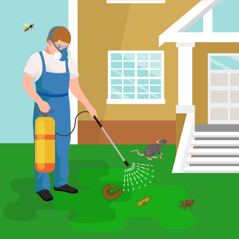 害虫控制概念与昆虫灭绝者轮廓矢量矢量图解