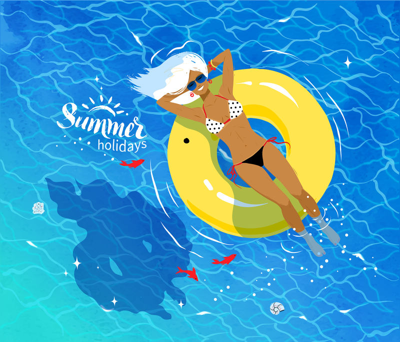 海上橡皮圈上的女人