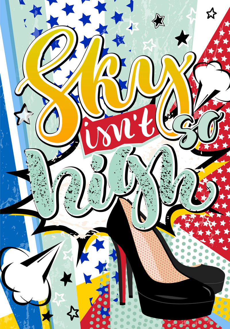 波普艺术天空是&x27;t那么高的报价类型与高跟鞋靴子-爆炸装饰半色调