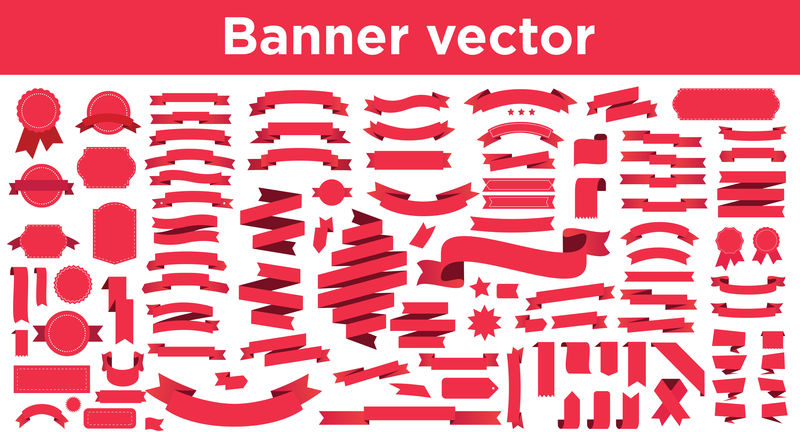 丝带横幅标签红色矢量圣诞背景设置与独立的花式徽章复古贴纸和装饰性边框图标-礼品插画集节日彩标设计奖