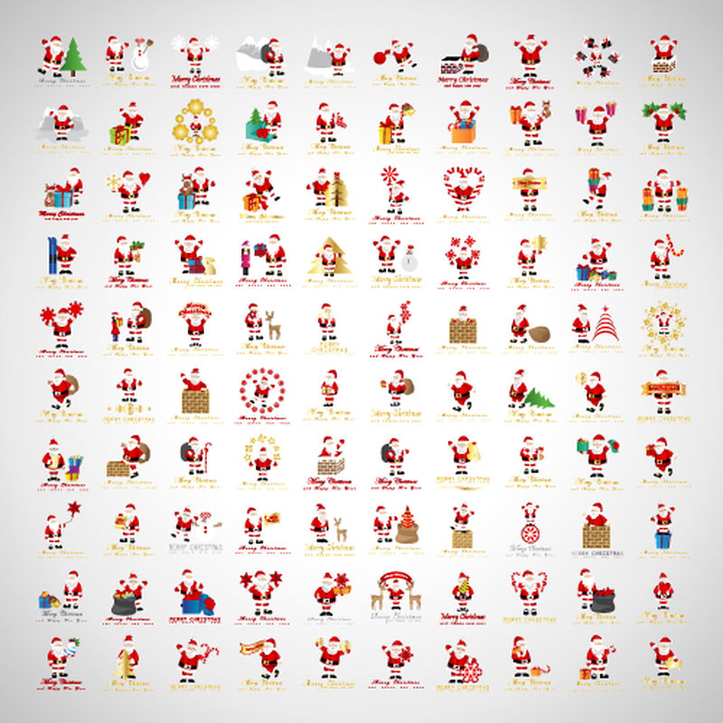 圣诞老人图标和圣诞元素集矢量插图-平面设计-用于Web、网站、打印、演示模板、移动应用程序和促销材料