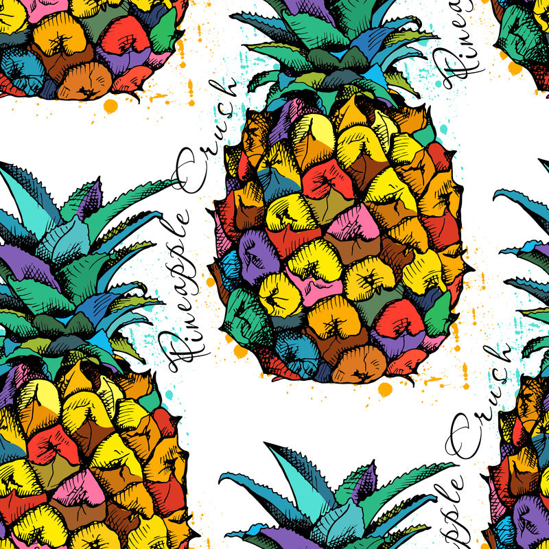 无缝图案与菠萝果图像-矢量图解