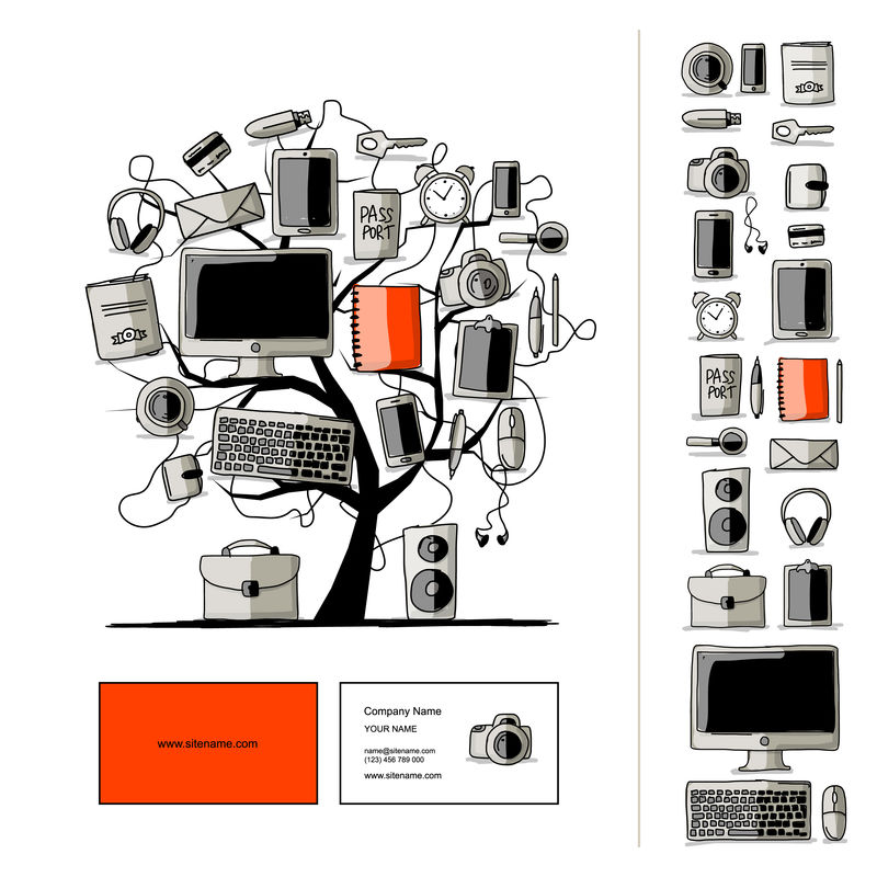 一套数字办公设备。你的设计草图