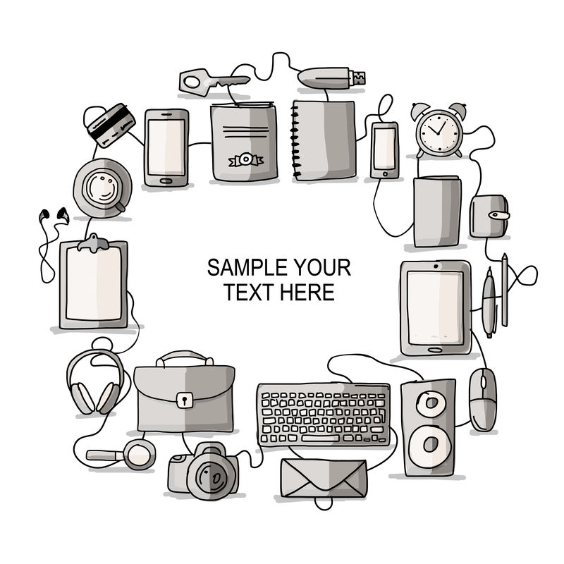 一套数字办公设备。你的设计草图