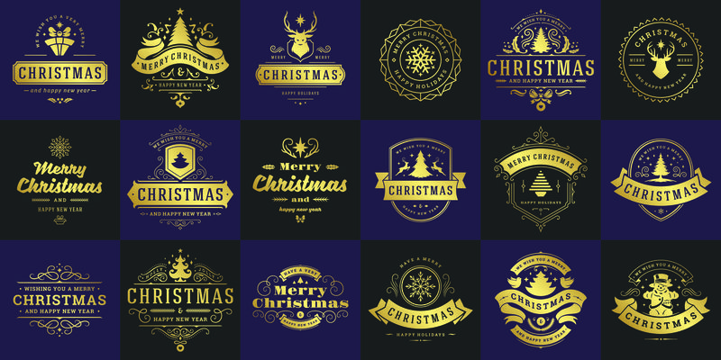 圣诞矢量印刷华丽的标签和徽章-新年快乐-寒假祝福贺卡-礼物和横幅-设计元素设置装饰品-矢量图解