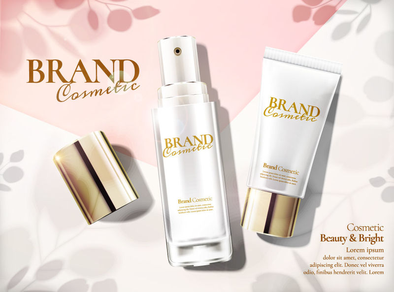 金色包装护肤霜和盒子矢量插图