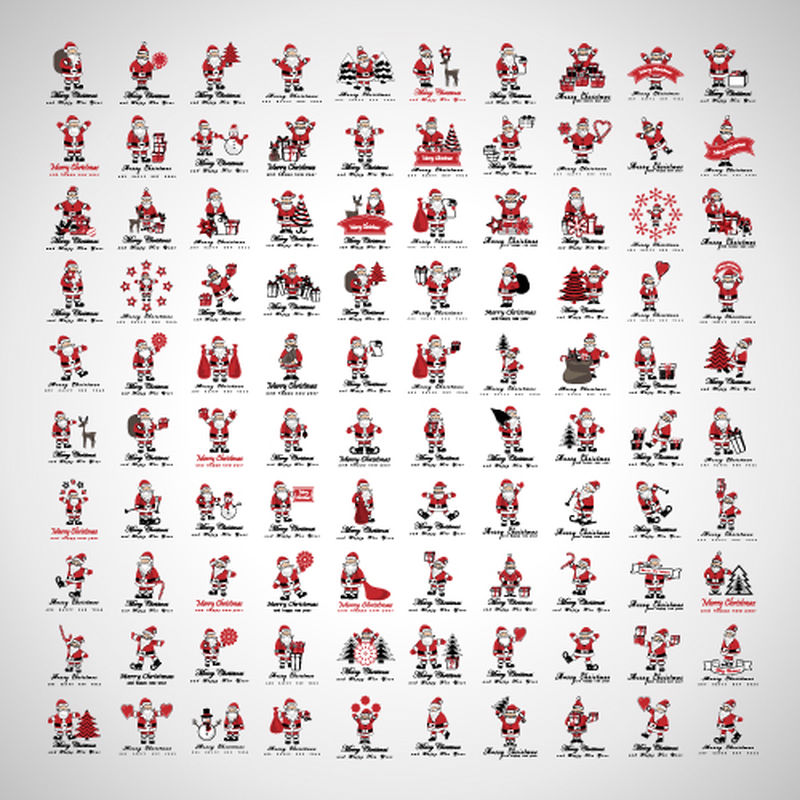 圣诞老人图标和圣诞元素集矢量插图-平面设计-用于Web、网站、打印、演示模板、移动应用程序和促销材料