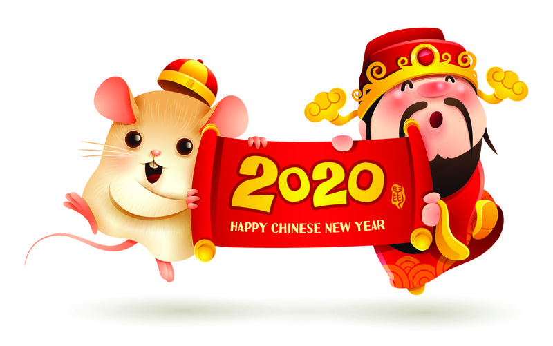 中国财神小老鼠拿着卷轴-中国新年-鼠年