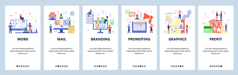 移动应用程序登录屏幕-媒体和报纸图标-编辑-内容-采访-用于网站和移动开发的菜单矢量横幅模板-网站设计平面图