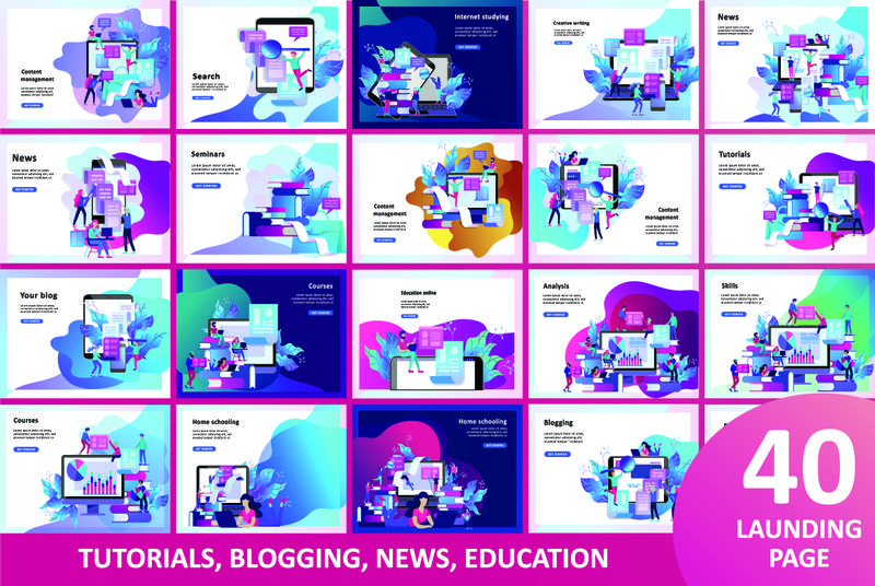 概念登录页模板教育人员、互联网学习、在线培训、在线书籍、教程、社交媒体电子学习、远程教育、文档、卡片、海报