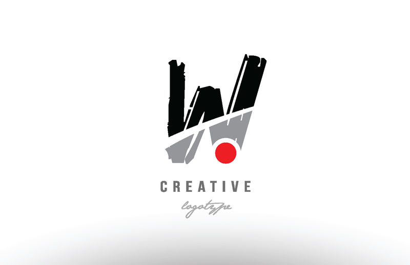 W grunge黑灰色字母标志图标设计