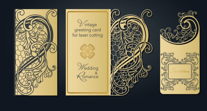 激光切割用模板贺卡-剪纸、婚礼用硬纸板、复活节和生日用的开放式作品-春装送礼物-浪漫派对