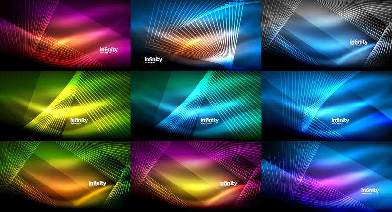 超大的抽象霓虹背景集合 在黑暗中闪耀着闪亮的线条 技术数字抽象空间光背景 矢量图示素材 高清图片 摄影照片 寻图免费打包下载