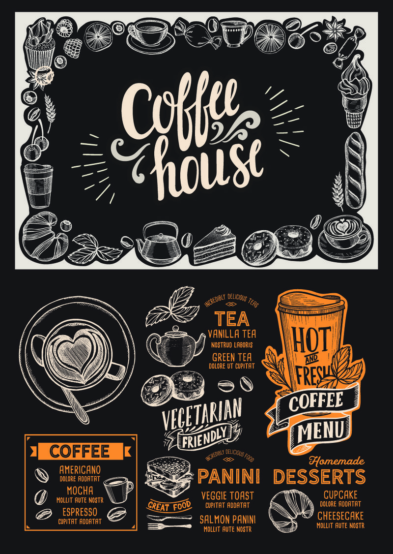 手绘涂鸦餐厅咖啡饮料菜单模板