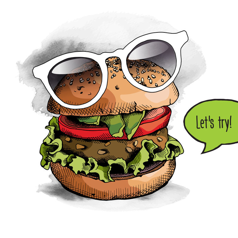 海报上有一个汉堡在玻璃杯里的形象-矢量图解