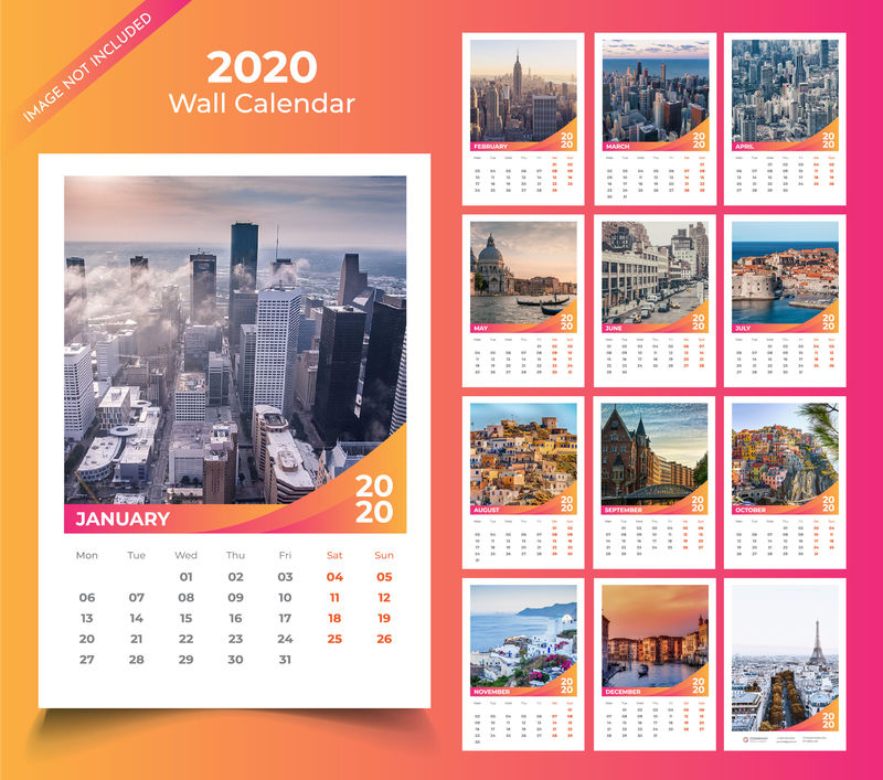 矢量2020年日历设计