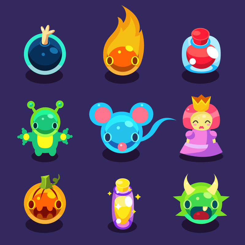 卡通搞笑怪兽集游戏矢量图