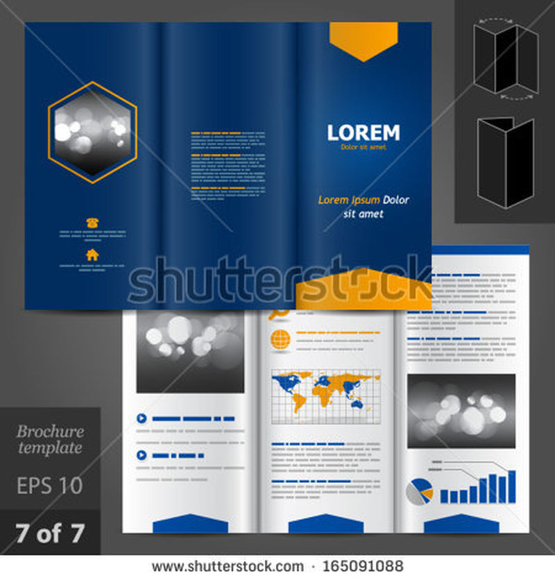 矢量蓝色小册子模板设计与橙色箭头-每股收益10