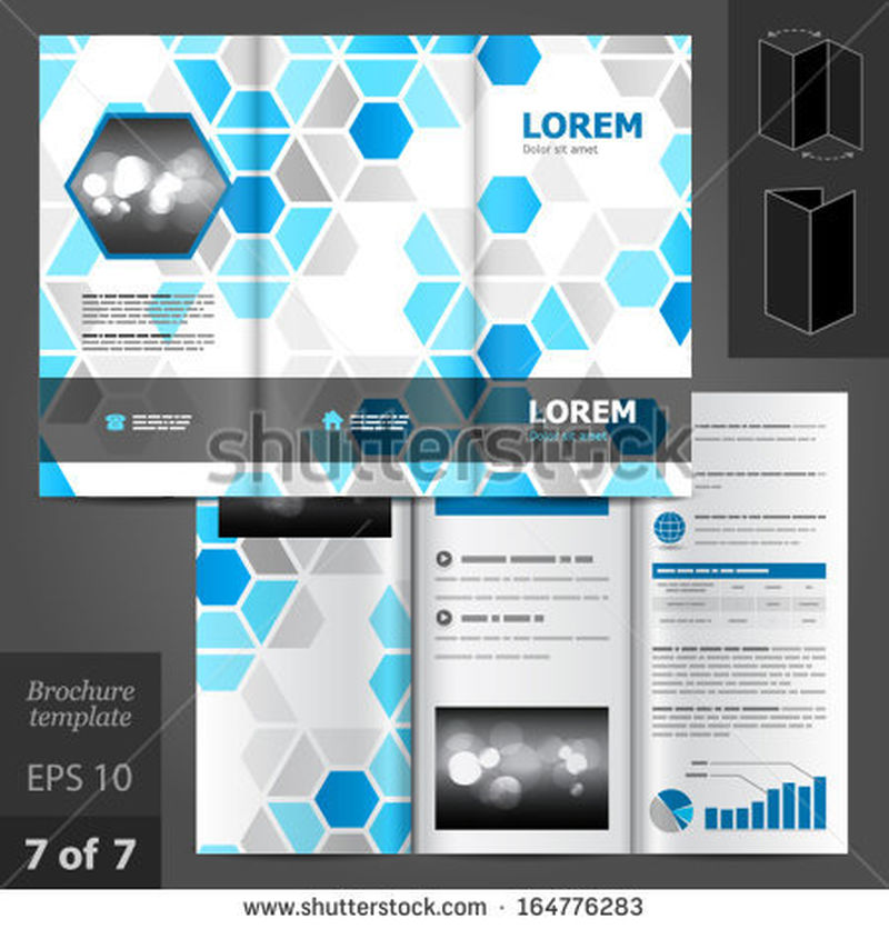 矢量白色小册子模板设计与蓝色几何形状-每股收益10