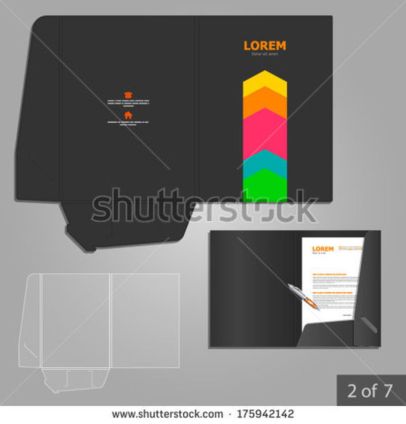 黑色文件夹模板设计公司与颜色箭头-文具的元素