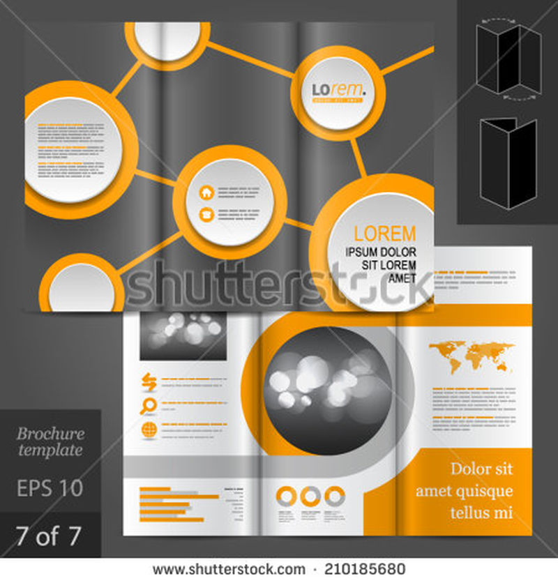 基于橙色分子元素的灰色科学矢量手册模板设计