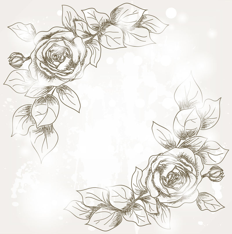 Eps10矢量-带手绘玫瑰的婚礼请柬