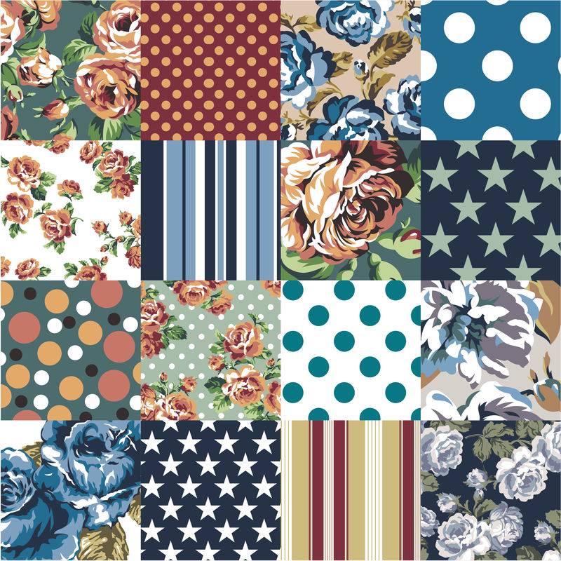 一套时尚的无缝花卉图案-热带叶子的夏季异国情调装饰品-矢量插图-爱普生