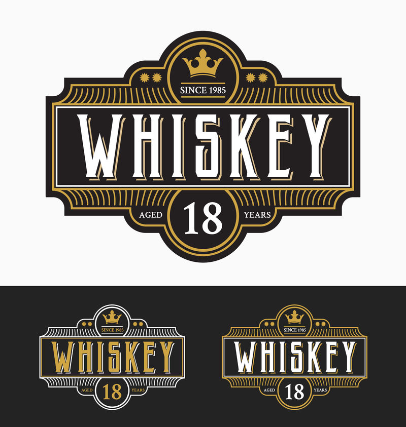 复古框架标签设计-适用于威士忌、酒标、餐厅横幅、啤酒标-矢量图示