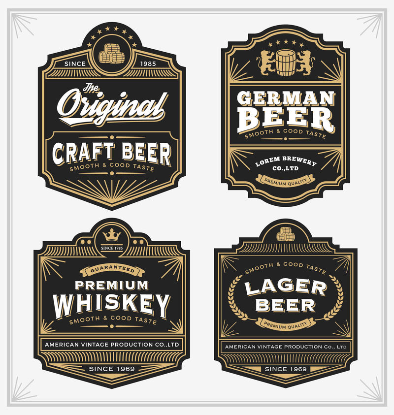 复古框架设计的标签-横幅-贴纸和其他设计-适合威士忌、啤酒和高档产品-所有字体使用字体