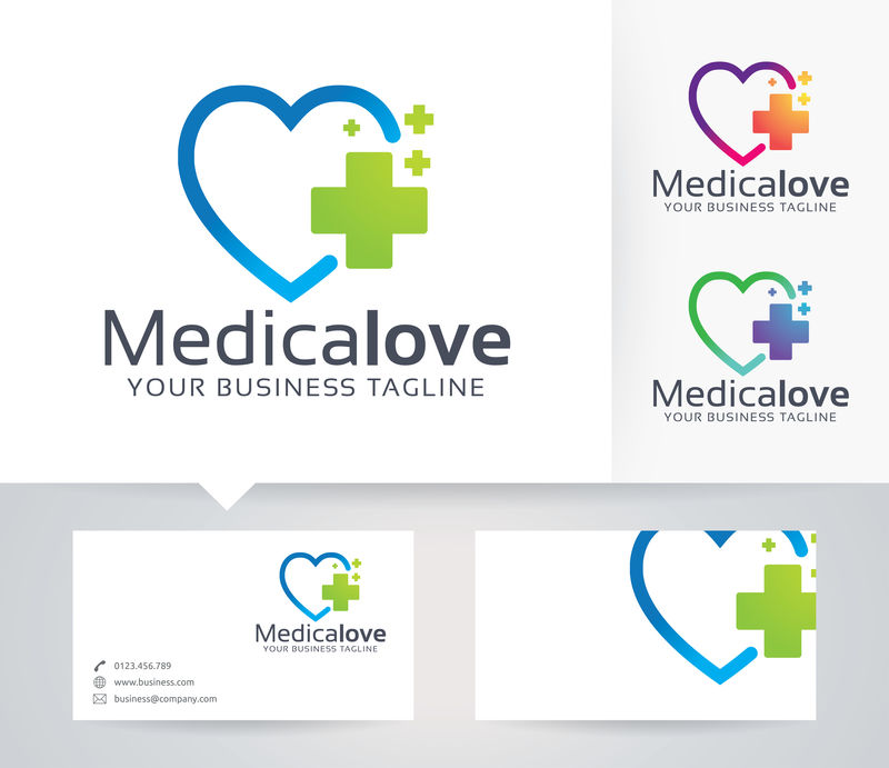 医疗爱-心脏-医院-加上-象征-爱-医疗-医疗-咨询-矢量徽标模板