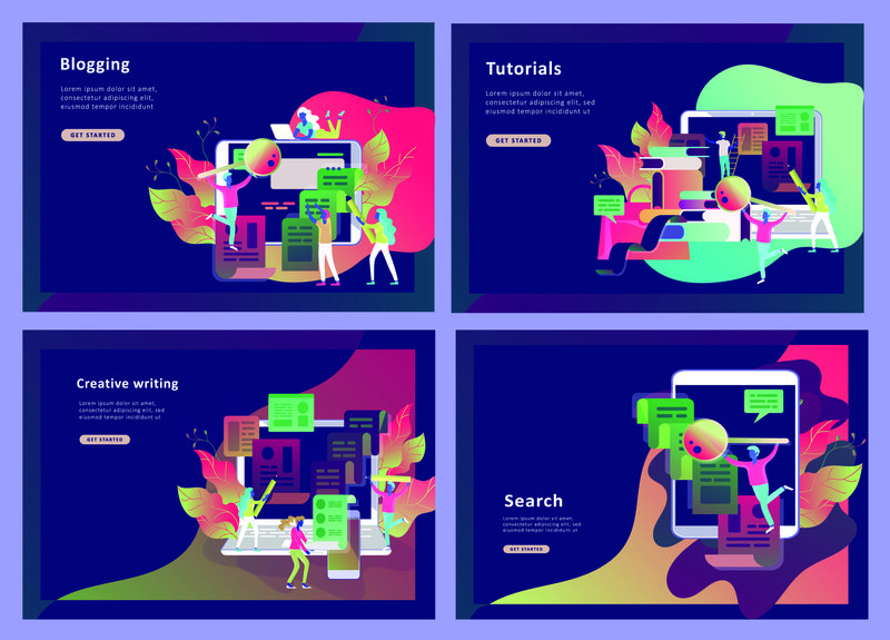 商业博客、人和教育技术的概念向量说明-矢量插图新闻-文案-研讨会-教程-创意写作-登录页模板